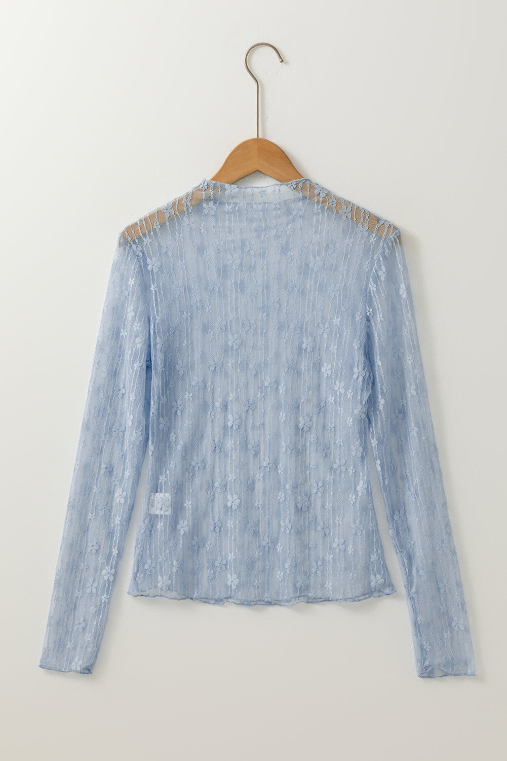Top ajustado de manga larga con encaje floral transparente en azul Ashleigh