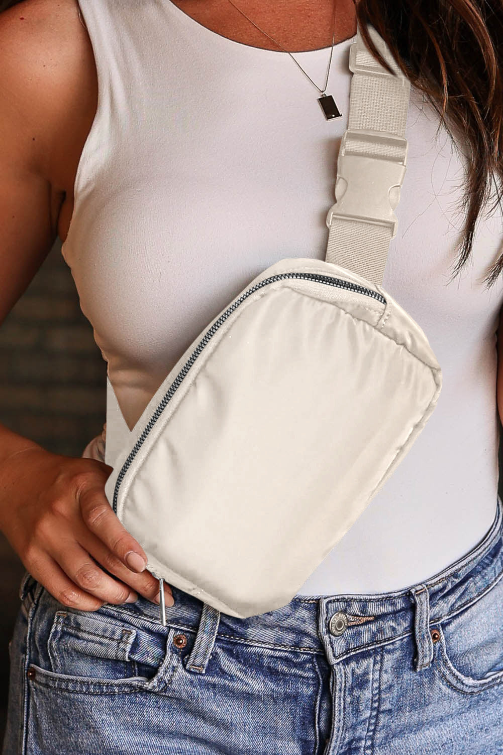 Bolso bandolera informal impermeable con cremallera, 20 x 5 x 14 cm
