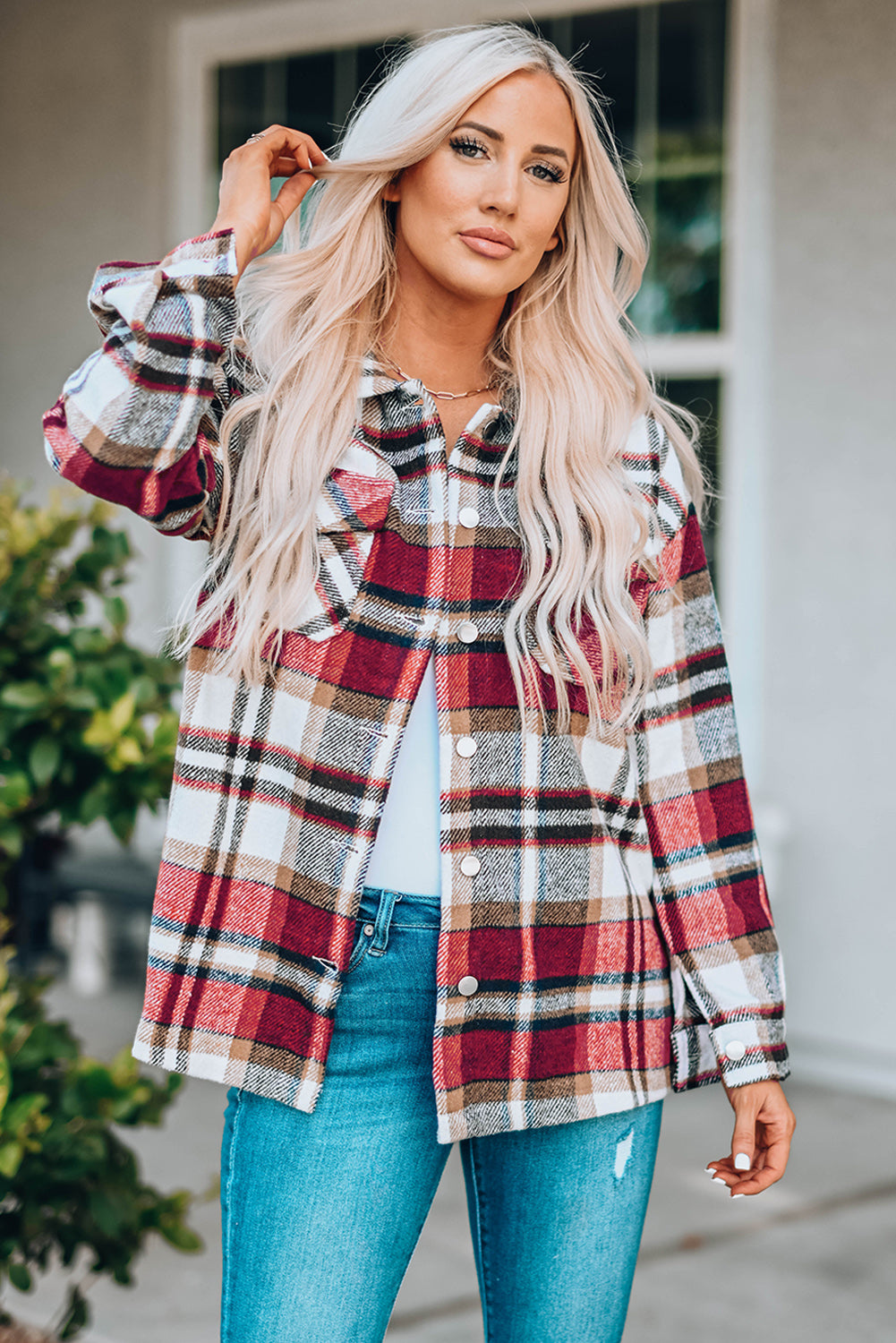 Chaqueta con bolsillos y estampado de cuadros geométricos