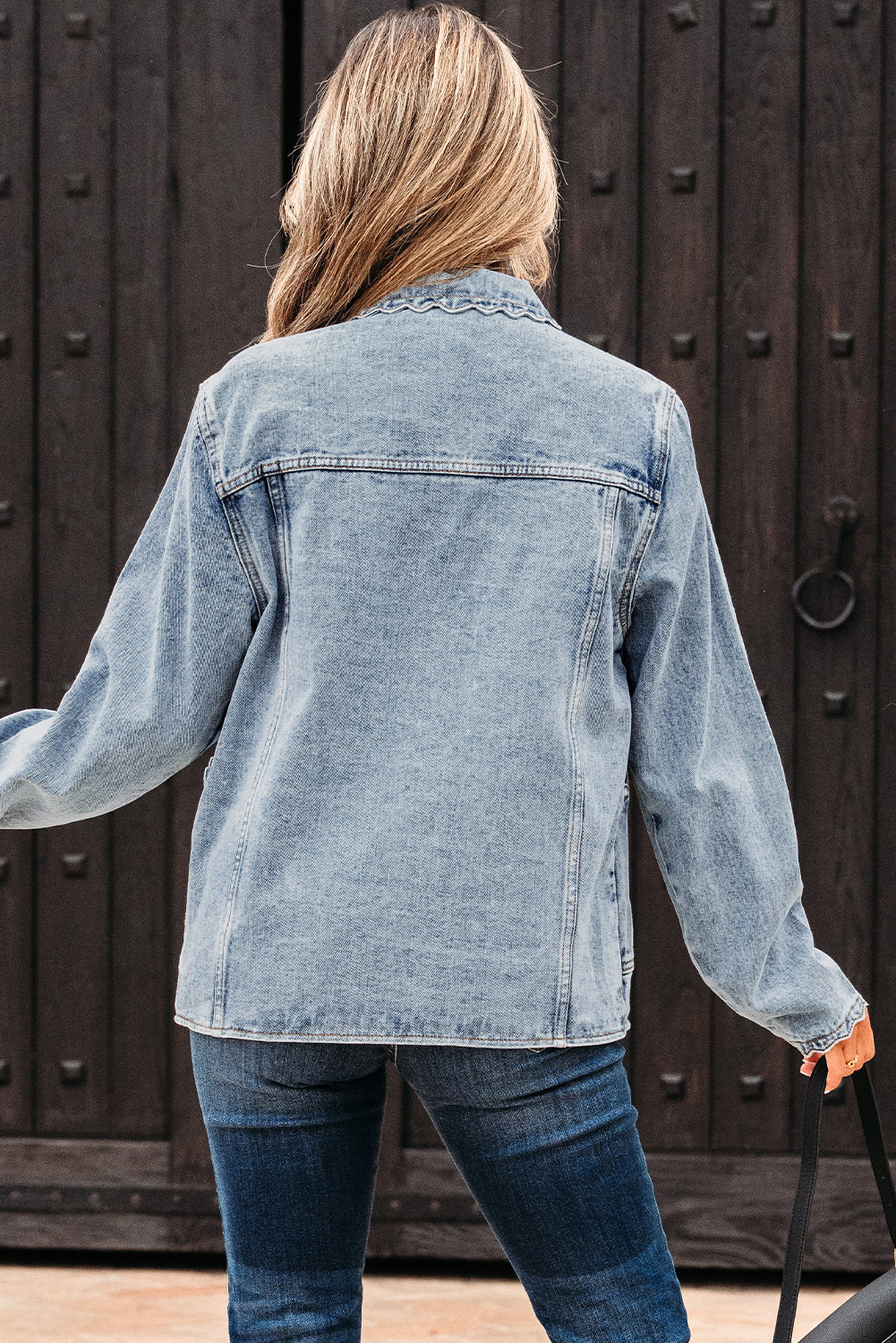 Chaqueta vaquera con botones y bolsillo de parche con cuello festoneado de Myosotis