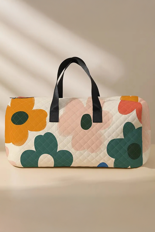 Bolsa de lona grande acolchada con estampado de flores blancas
