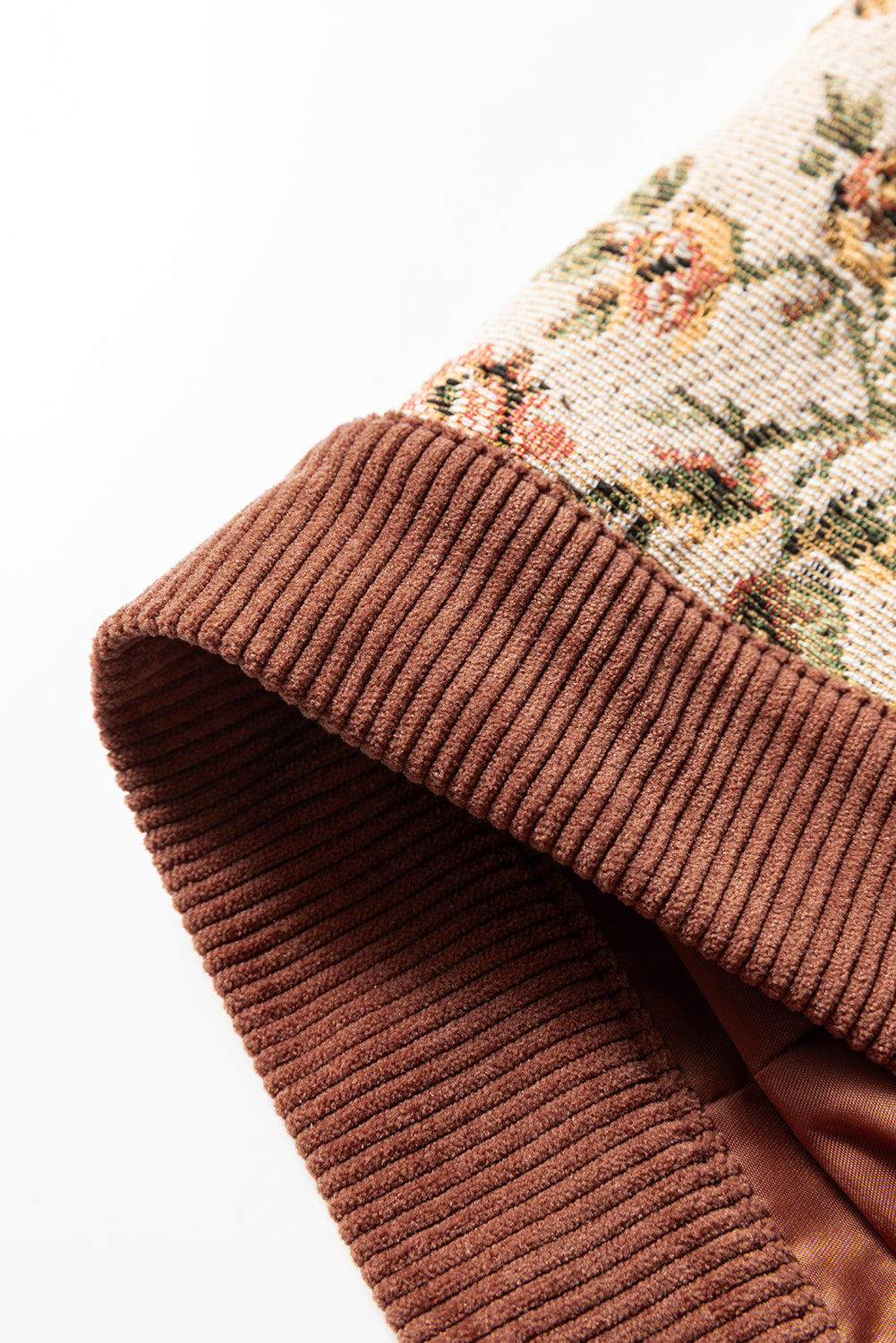 Chaqueta estilo camisa con patchwork floral retro acanalado de arcilla