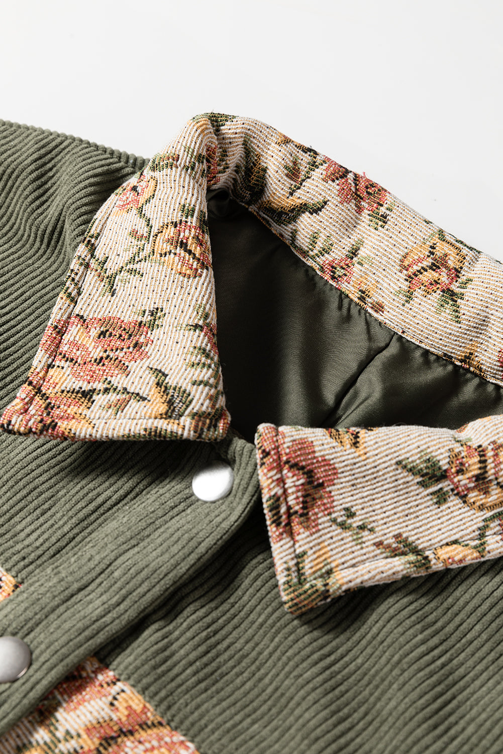 Chaqueta estilo camisa con patchwork floral retro acanalado de arcilla