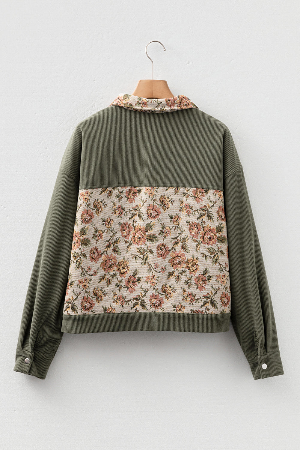 Chaqueta estilo camisa con patchwork floral retro acanalado de arcilla