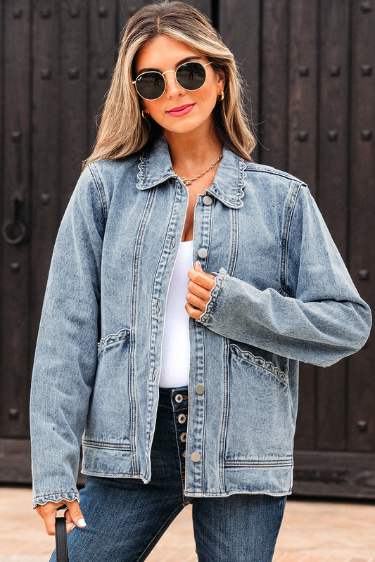 Chaqueta vaquera con botones y bolsillo de parche con cuello festoneado de Myosotis