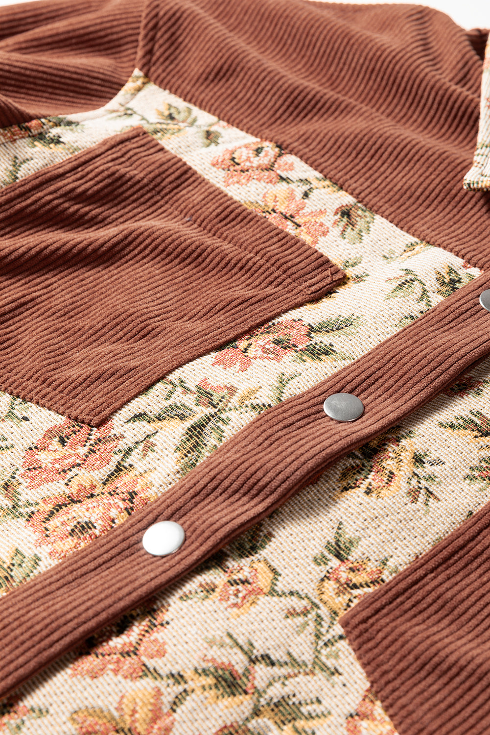 Chaqueta estilo camisa con patchwork floral retro acanalado de arcilla