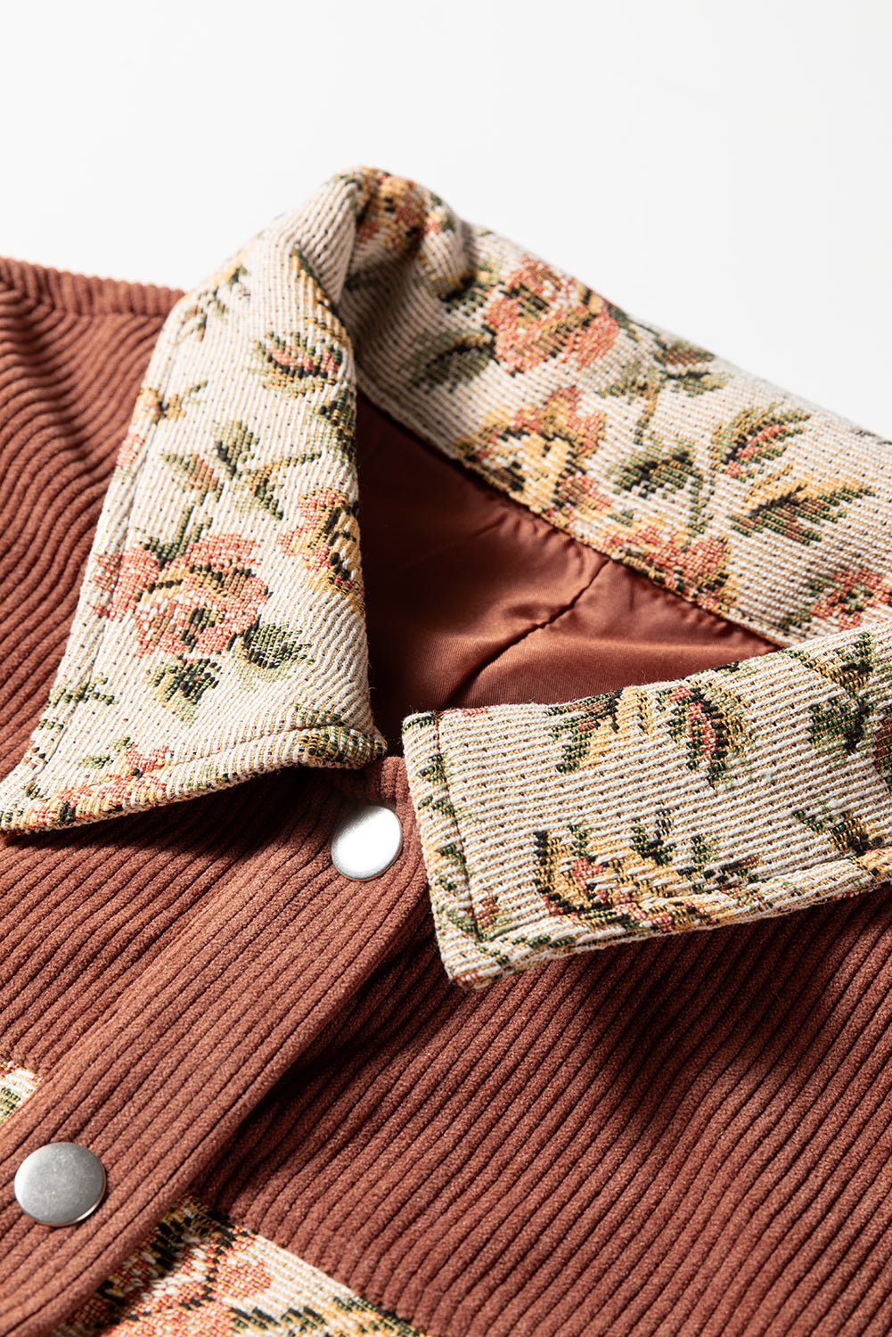 Chaqueta estilo camisa con patchwork floral retro acanalado de arcilla