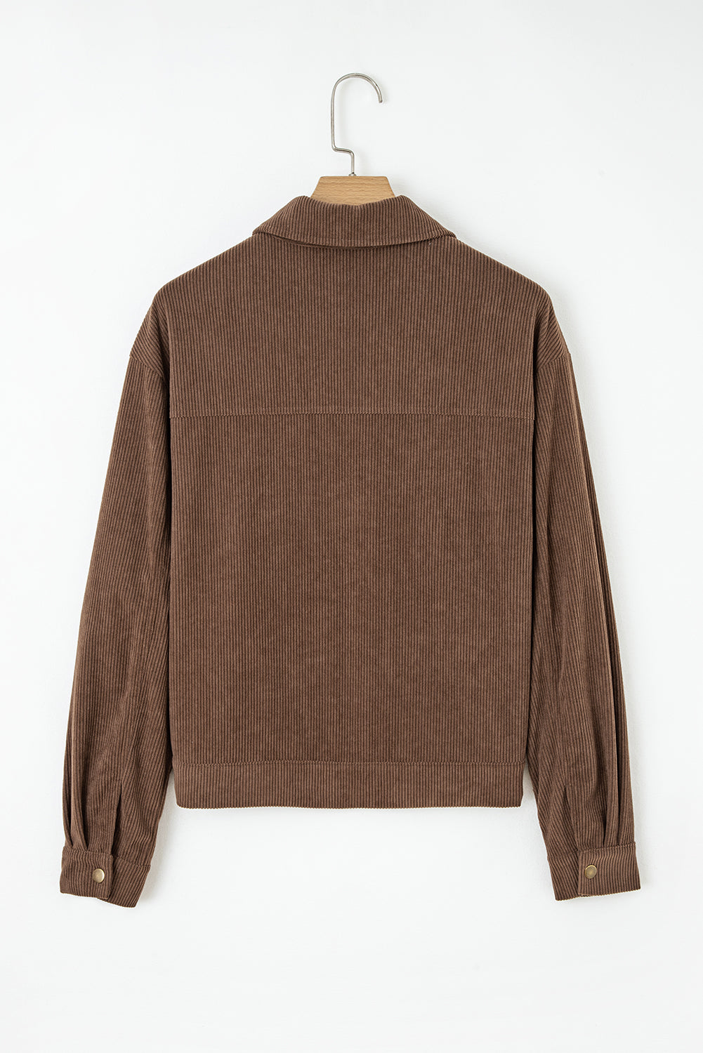 Chaqueta de pana con cuello de solapa, cremallera y botones color caqui oscuro