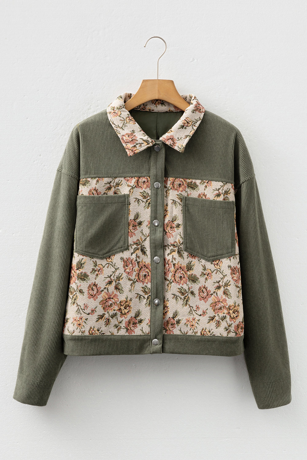 Chaqueta estilo camisa con patchwork floral retro acanalado de arcilla