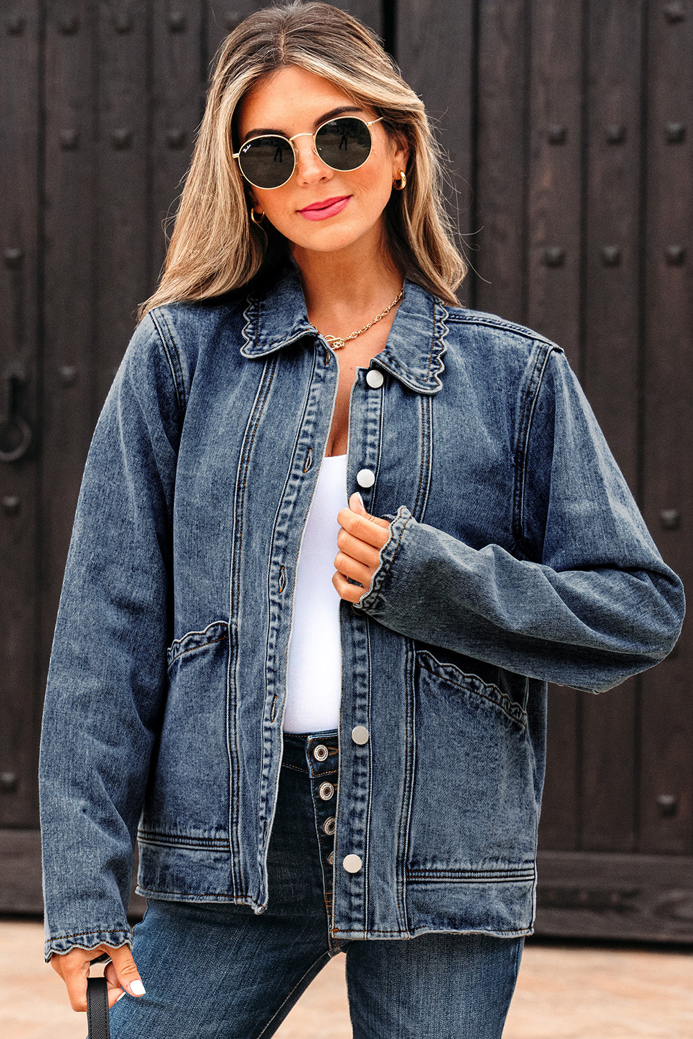 Chaqueta vaquera con botones y bolsillo de parche con cuello festoneado de Myosotis