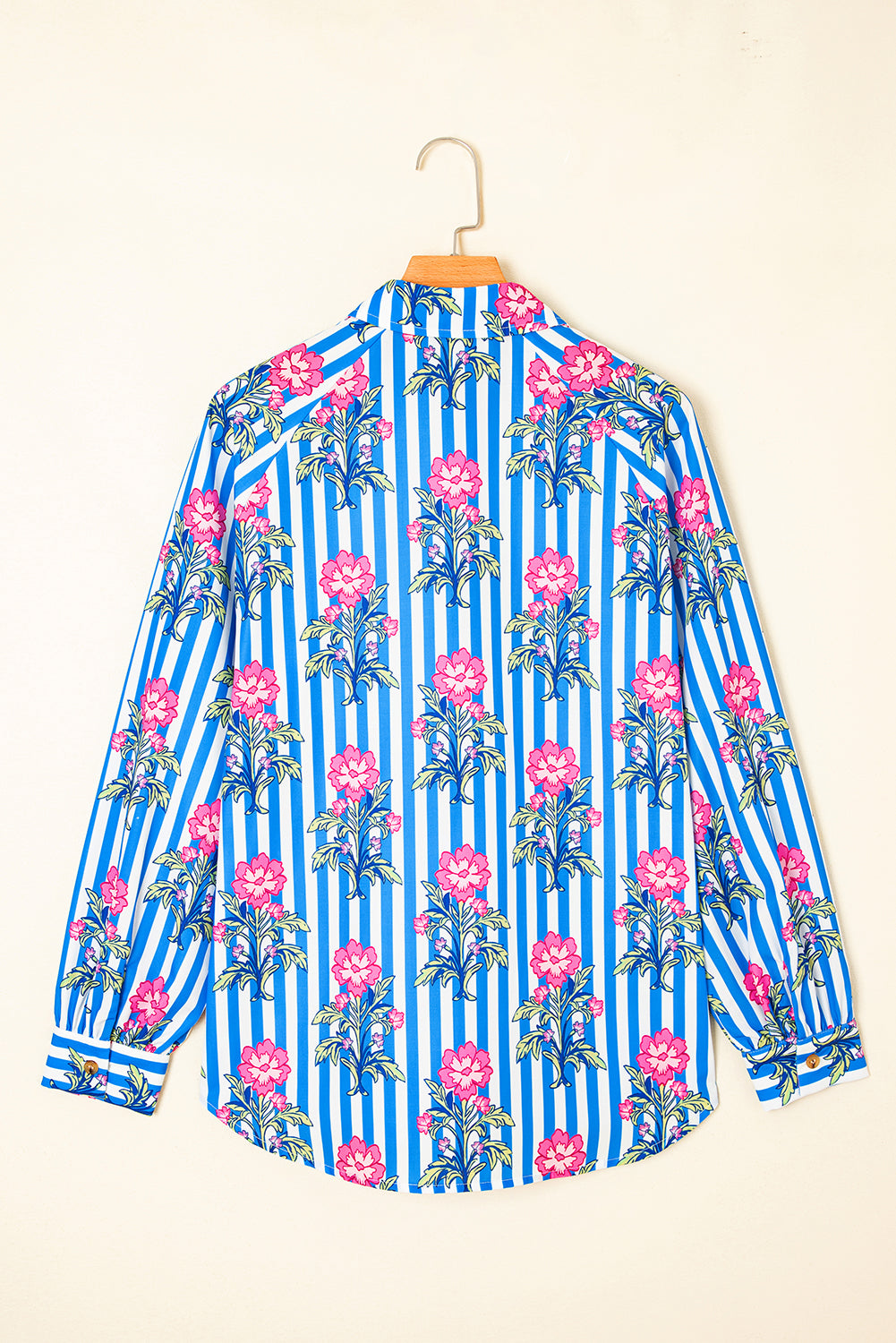 Blue Striped Floral Print Loose Fit Shirt