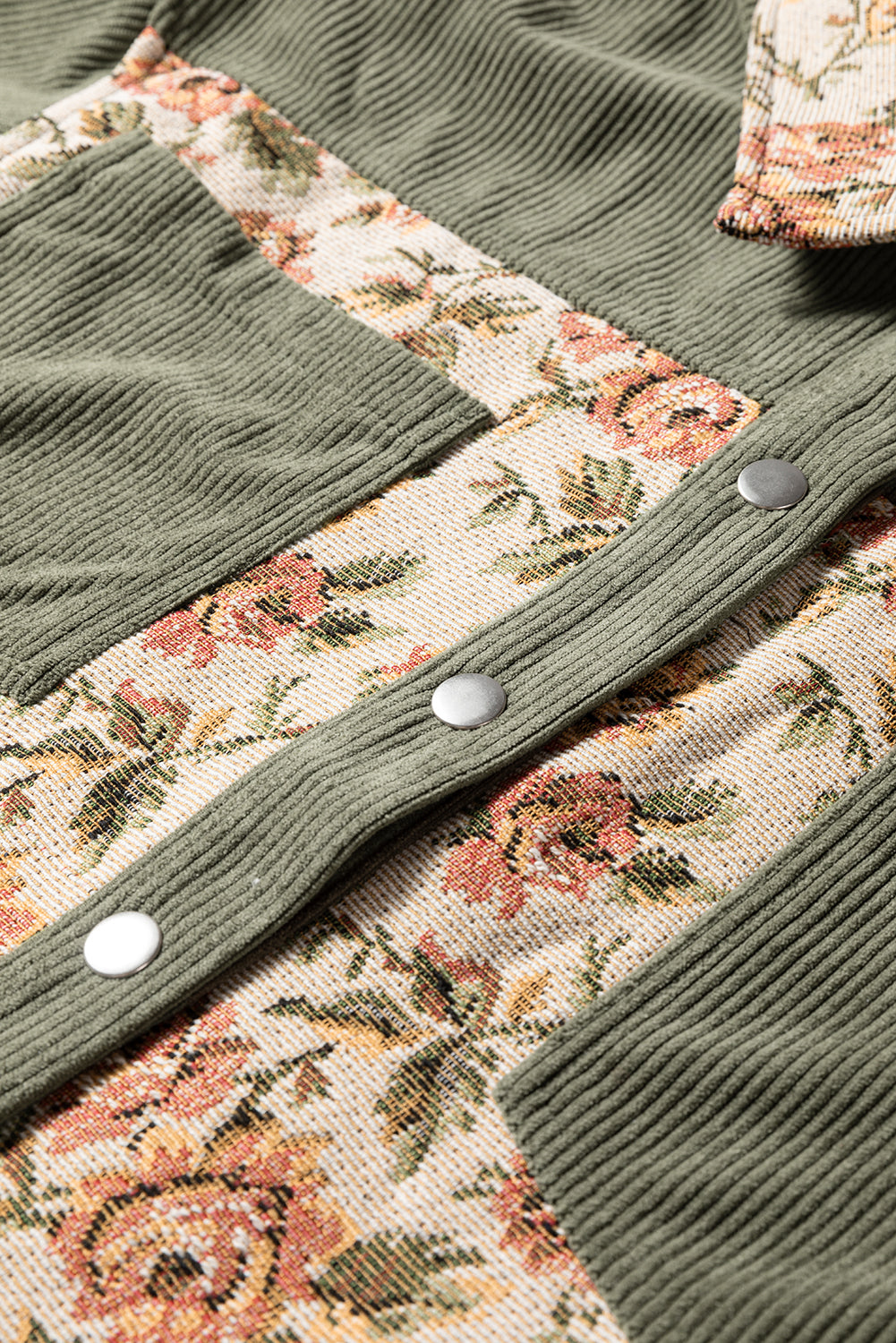 Chaqueta estilo camisa con patchwork floral retro acanalado de arcilla