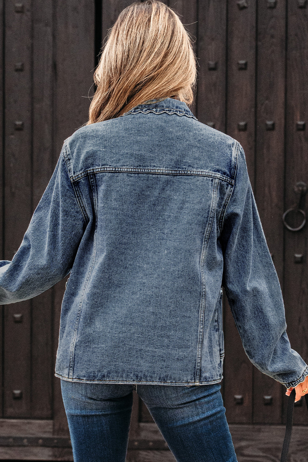 Chaqueta vaquera con botones y bolsillo de parche con cuello festoneado de Myosotis
